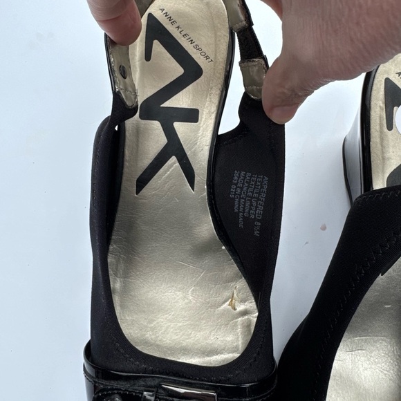 Anne Kline SZ 8.5M Slingback buckle Patent Leather Wedge Black Peep Open Toe - Picture 2 of 12